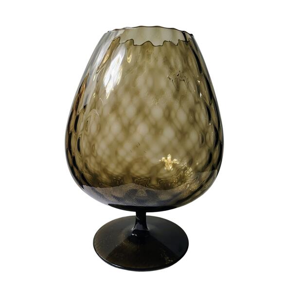 50s Rare Black Glass MCM Mid-Century Modern Huge Base Optical Vase Empoli Italy - Picture 3 of 8